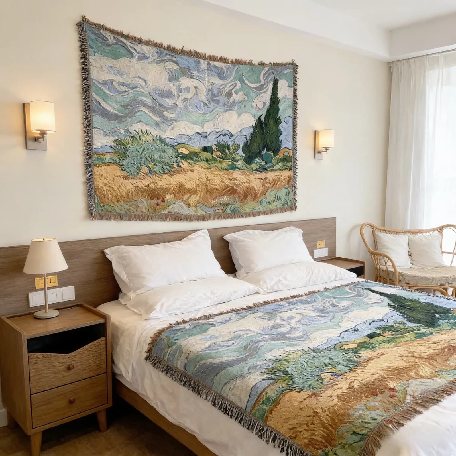 Tkaný gobelínový přehoz ve stylu Van Gogha na pohovku nebo jako dekorace na zeď