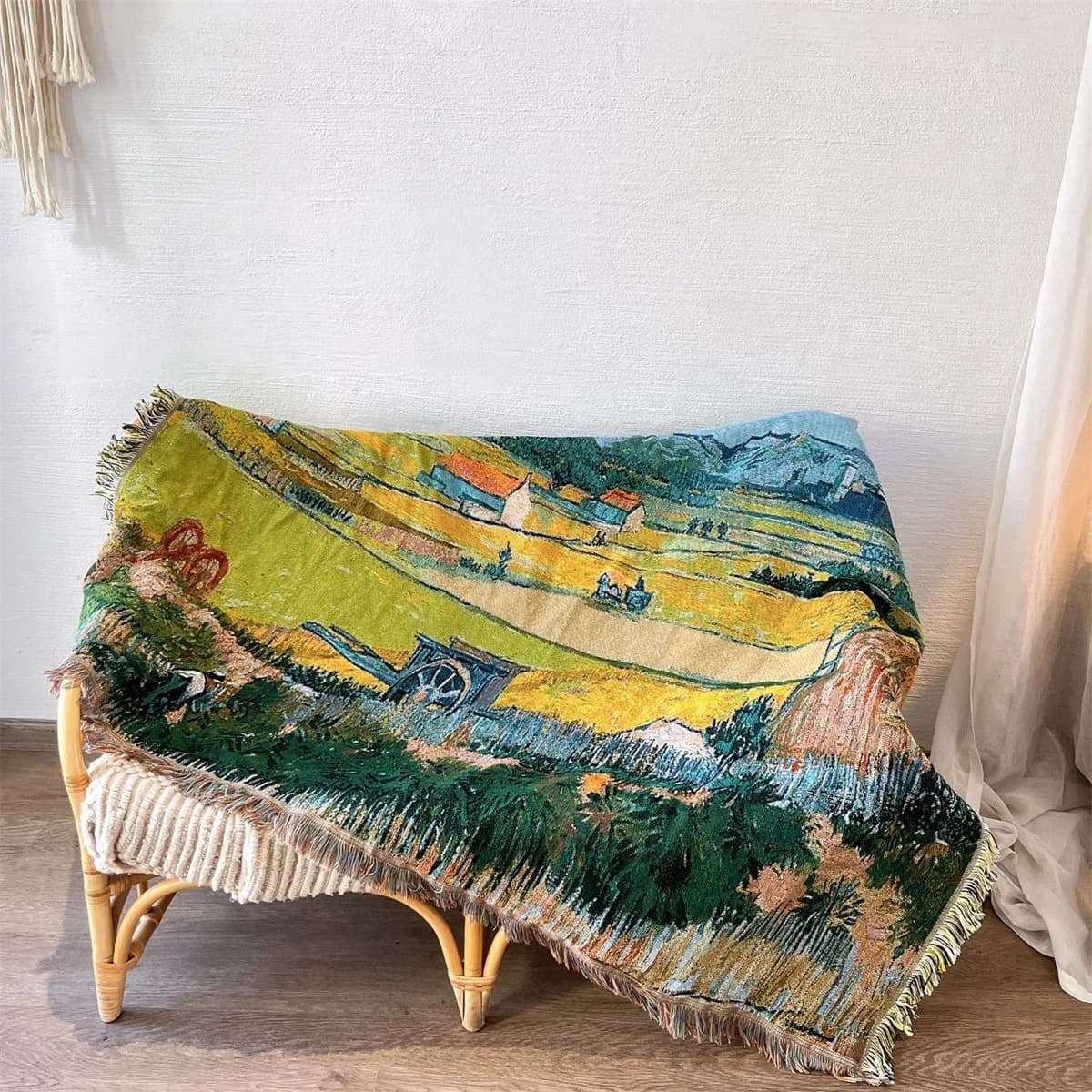 Pletený přehoz s potiskem Van Gogh na dekoraci pohovky