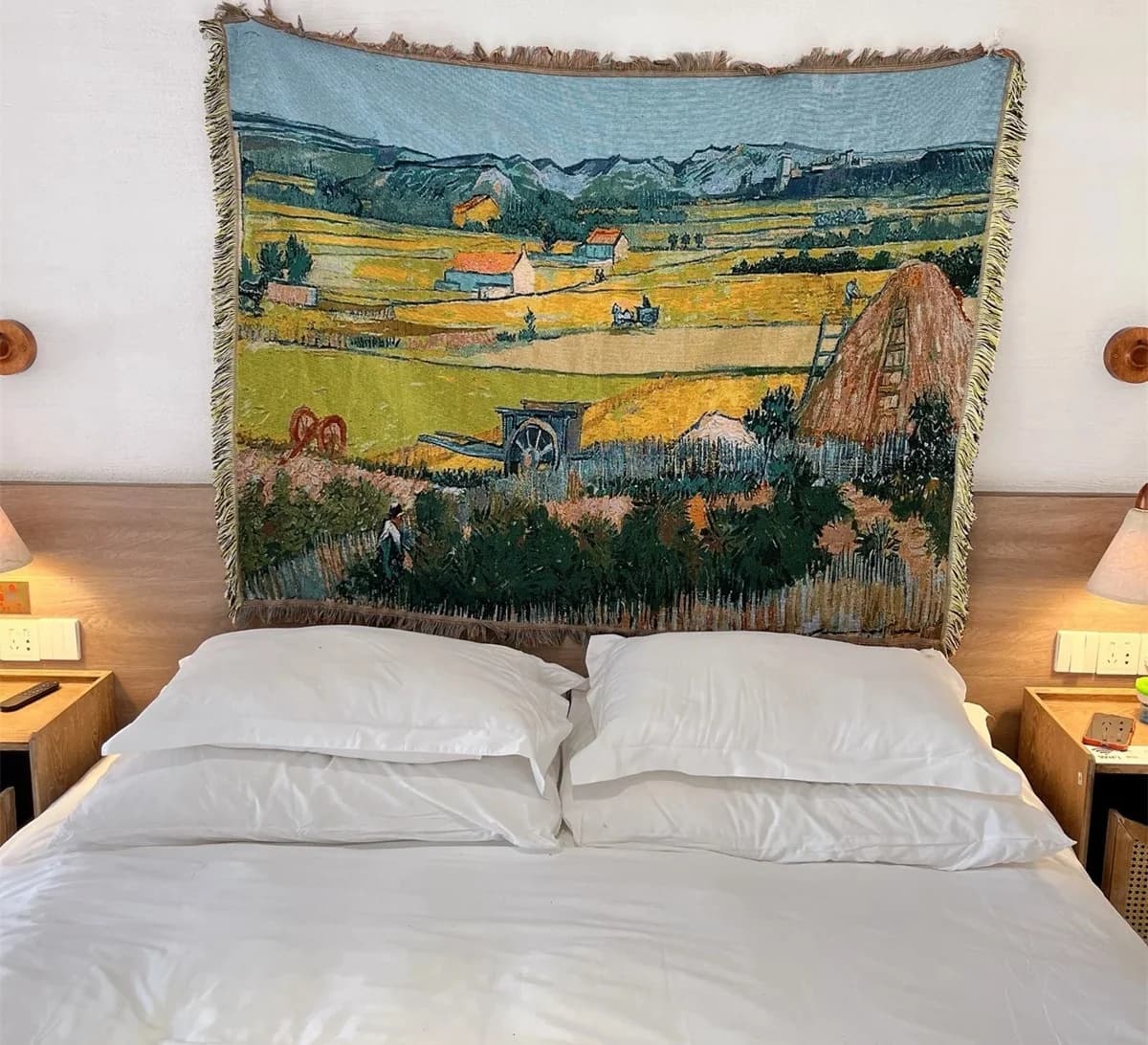 Pletený přehoz s potiskem Van Gogh na dekoraci pohovky