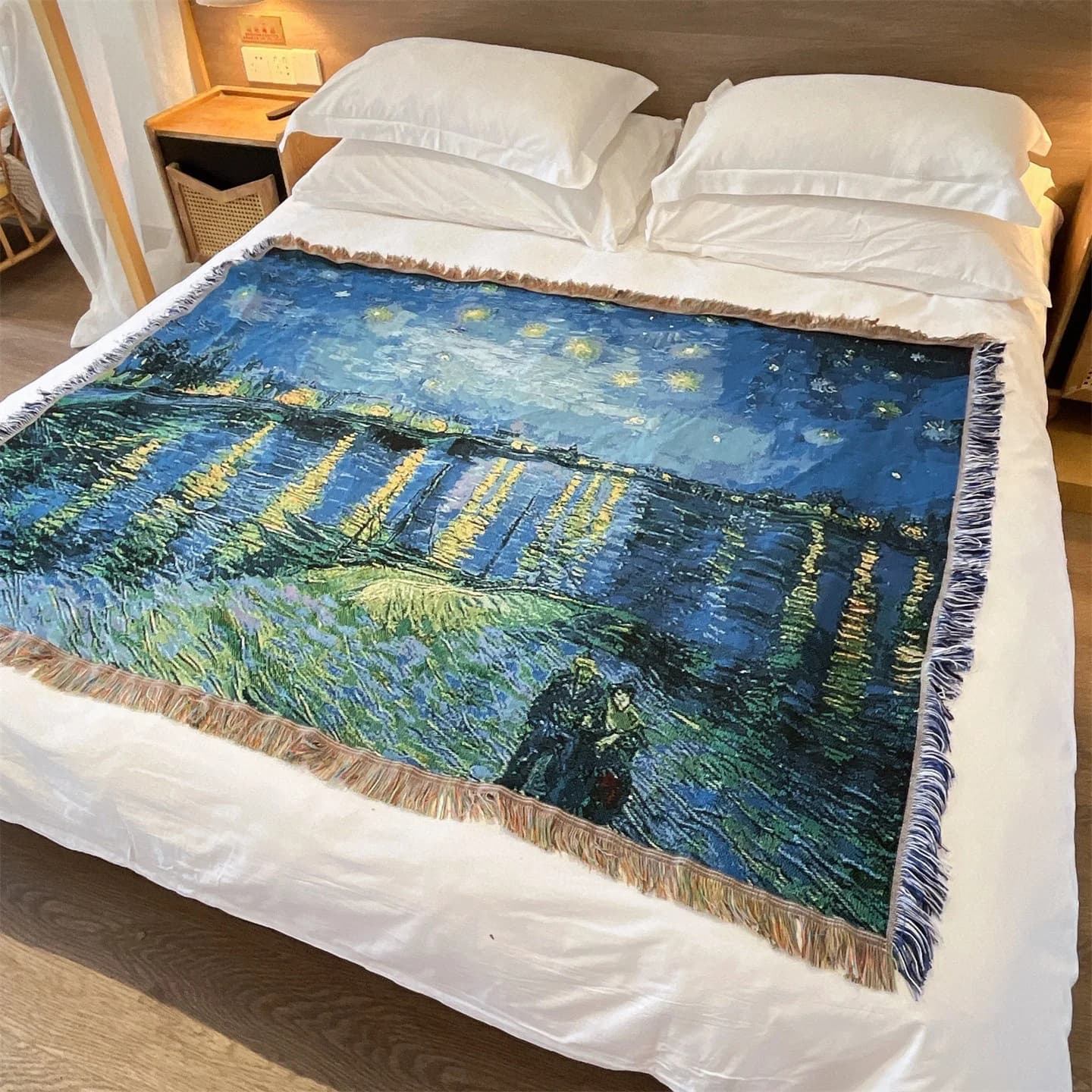 Pletená deka ve stylu Van Gogha na pohovku, postel nebo jako dekorace na zeď, 130x160 cm