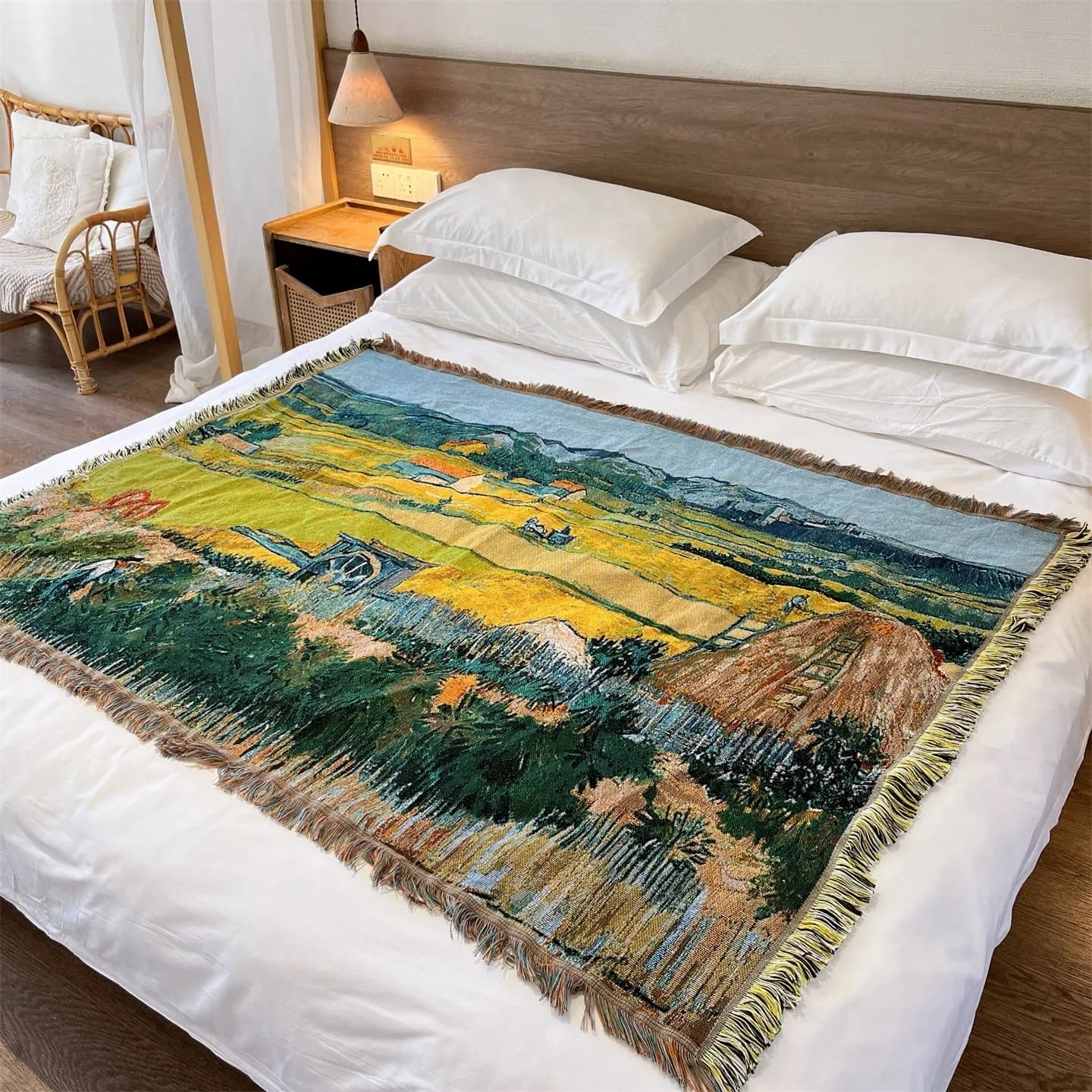 Pletená deka ve stylu Van Gogha na pohovku, postel nebo jako dekorace na zeď, 130x160 cm