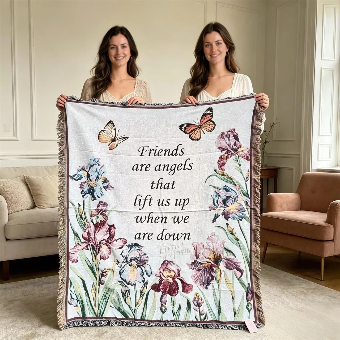Dekorační přehoz na pohovku z bavlněné směsi, květinová tapiserie