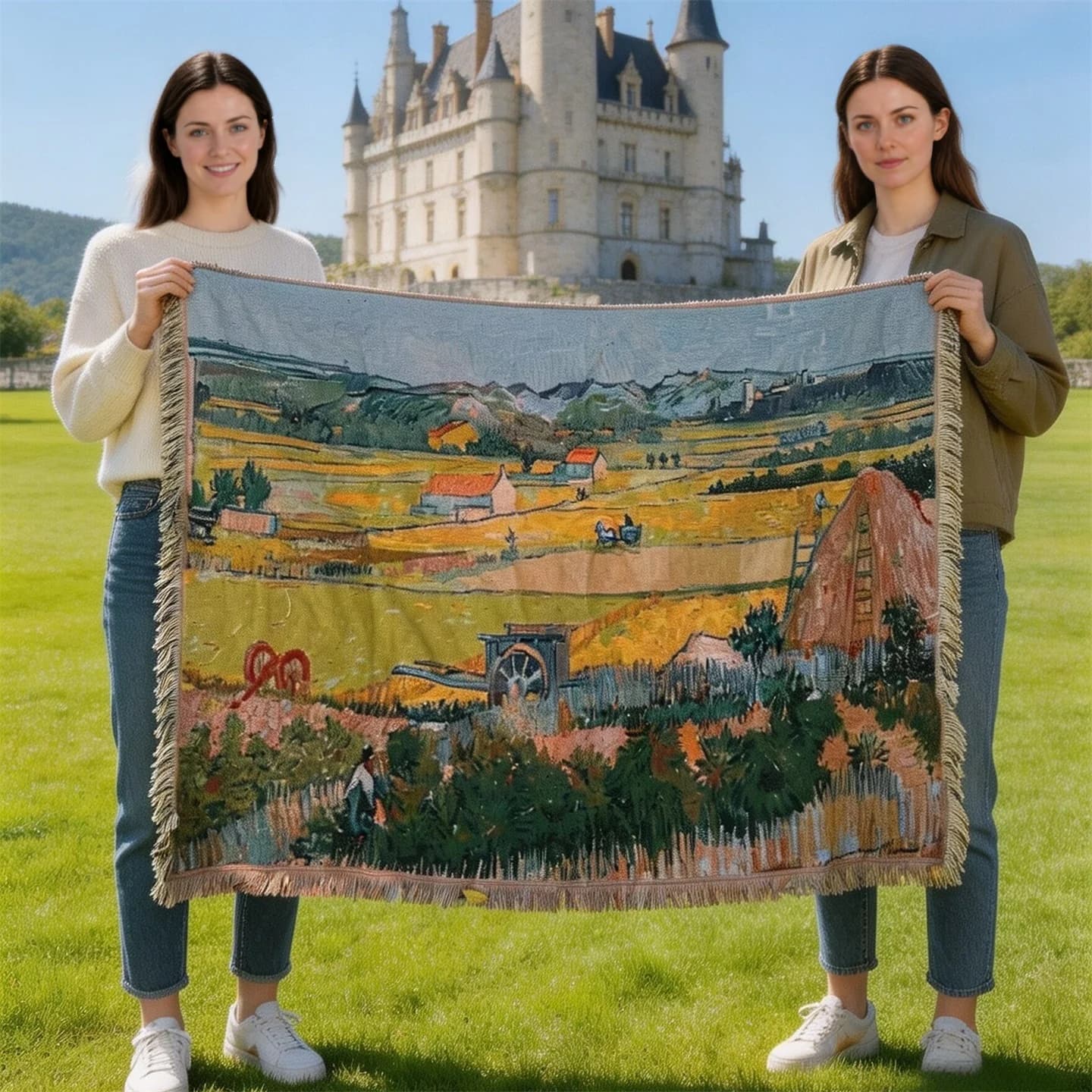 Přehoz ve stylu Van Gogha s uměleckou tapiserií na pohovku