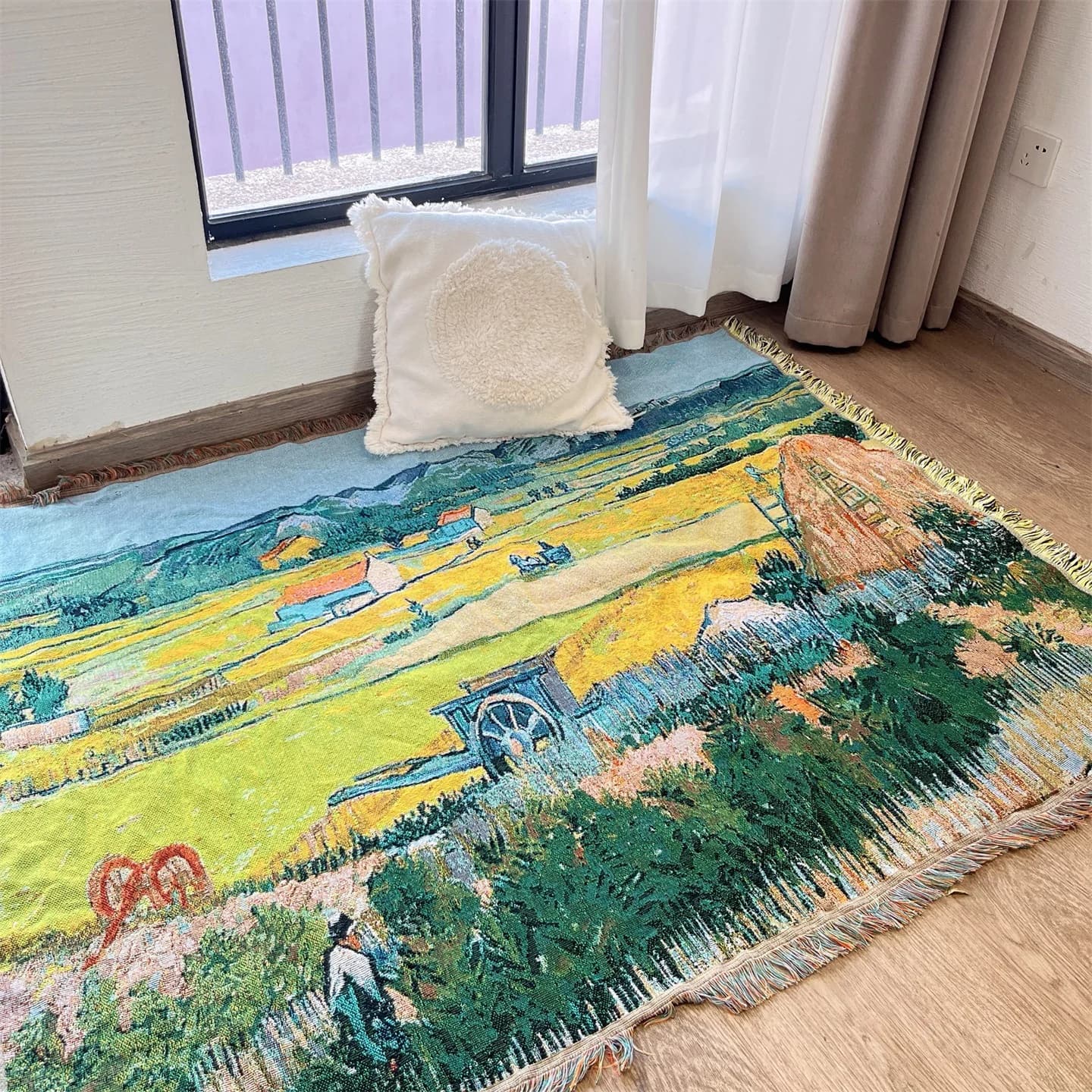 Pletená deka ve stylu Van Gogha na pohovku, postel nebo jako dekorace na zeď, 130x160 cm